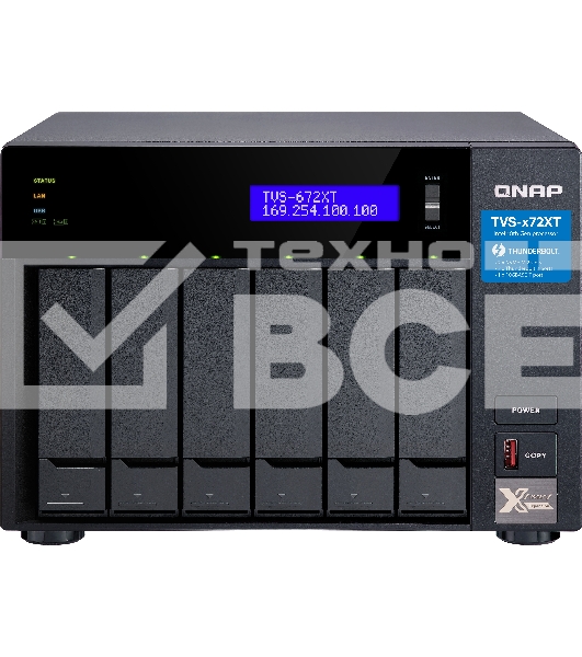 Сетевое хранилище без дисков SMB QNAP TVS-672XT-i3-8G 6-Bay NAS, Intel Core i3-8100T 4-core 3.1 GHz Processor, 8GB DDR4 RAM (max 32GB RAM), 6x 2.5