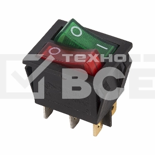 Выключатель клавишный 250V 15А (6с) ON-OFF красный/зеленый с подсветкой ДВОЙНОЙ Rexant