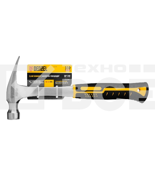 Молоток-гвоздодер Denzel 350 г, цельнометаллический, двухкомпонентная рукоятка