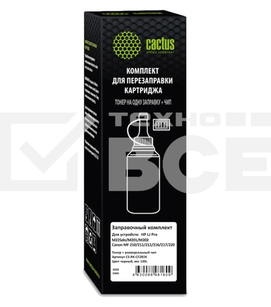 Тонер Cactus CS-RK-CF283X черный туба 120гр. (в компл.:чип) для принтера HP LJ Pro M225dn/M201/M202 Canon MF 210/211/212/216/217/220