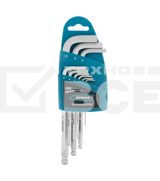 Набор ключей имбусовых Gross 16403 HEX, 1,5–10 мм, S2, 9 шт., удлиненные с шаром, сатинированные