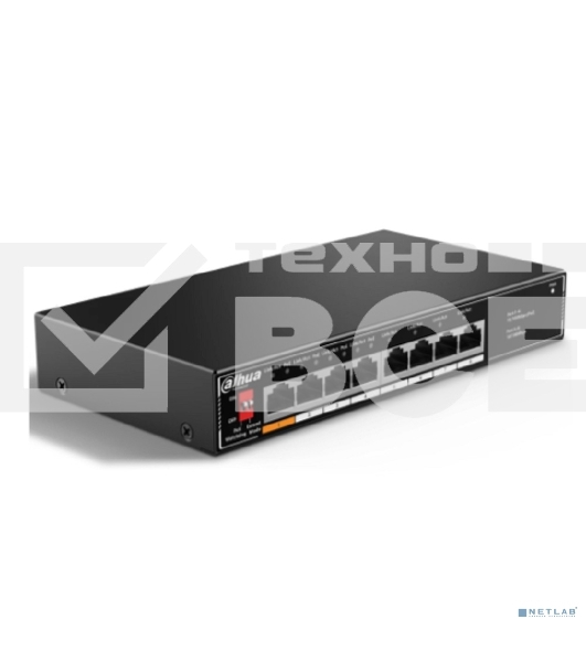 Коммутатор неуправляемый 8-портовый с РоЕ Dahua DH-SF1008LP, 4xRJ45 100Mb PoE, 4xRJ45 100Mb, суммарно 60Вт, коммутация 1.8 Гбит/с, MAC-таблица 2K, металл