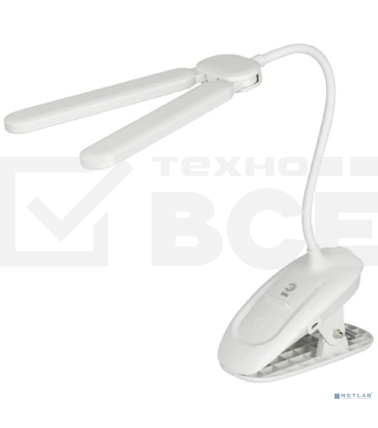 Настольный светильник ЭРА Б0057207 NLED-512-6W-W светодиодный аккумуляторный на прищепке белый