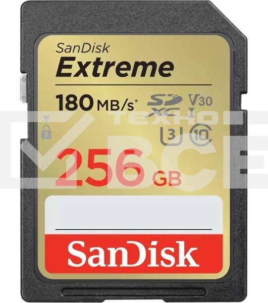 Флеш карта SD 256GB SanDisk SDXC Class 10 V30 UHS-I U3 Extreme, 180MB/s