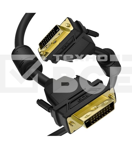Кабель GCR PROF 5.0m DVI-D, черный, GOLD, ферритовые кольца, OD 8.5mm, 28 AWG, DVI/DVI, 25M/25M, двойной экран