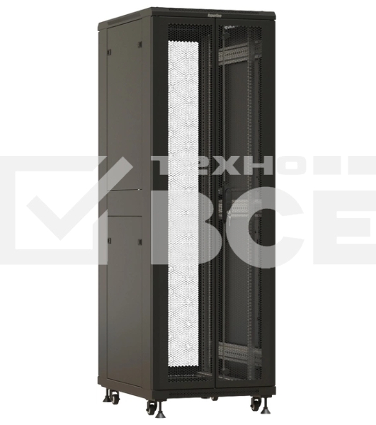 Шкаф серверный Hyperline (TTBR-3761-DD-RAL9004) напольный 37U 600x1000мм пер.дв.перфор.2ств. задн.дв.перфор.2-хст. направл.под закл.гайки 1000кг черный 910мм 1833мм IP20 сталь