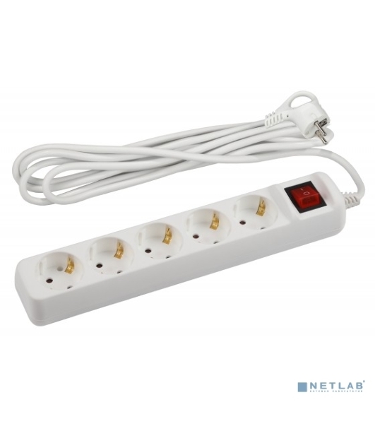 Удлинитель электрический ЭРА U-5es-5m-3x1,5 с заземлением с выключателем 5 розеток 5м ПВС 3x1,5мм2 16А