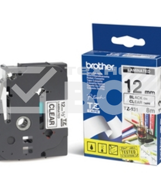 Картридж Brother TZ-E131 12 мм, 8 м, черный шрифт, прозрачный фон, для BROTHER P-Touch