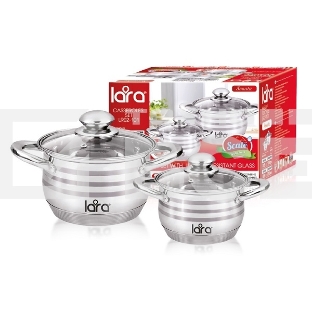 Набор посуды LARA LR02-101 Sonata 4пр. LR02-101 Набор посуды LARA Sonata, 4 пр., (кастр. 2.9 л + 4.9 л ) стеклян. крышки