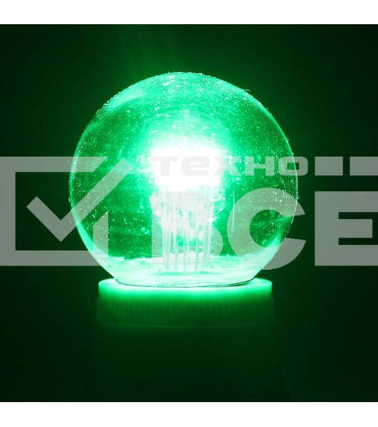 Лампа шар e27 6 LED  Ø45мм - зеленая, прозрачная колба, эффект лампы накаливания