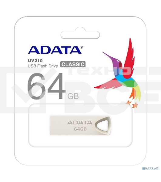 Флеш диск 64GB ADATA UV210, USB 2.0, Металлич. Серебро