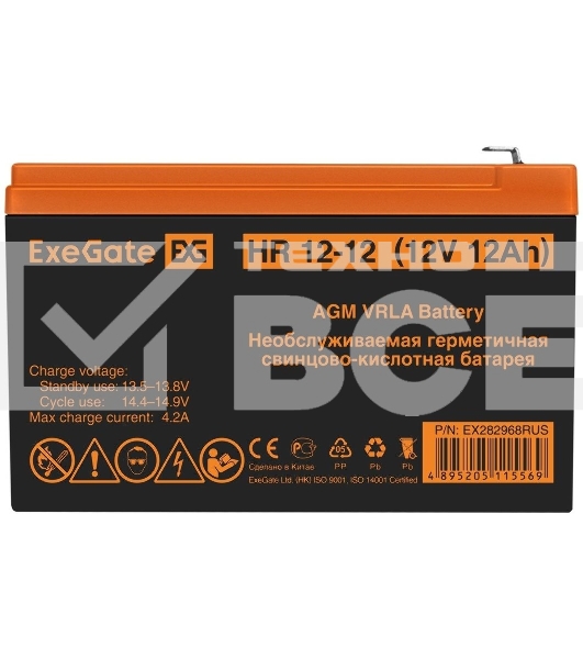 Батарея ExeGate HR 12-12 (12V 12Ah 1251W), клеммы F2