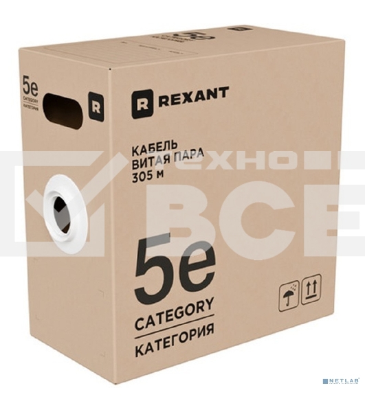 Кабель витая пара Rexant U/UTP, cat.5e, ZH нг(А)-HF, 4PR, 24AWG, INDOOR, SOLID, оранжевый, 305м
