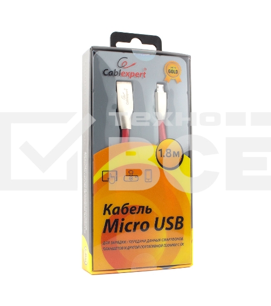 Кабель USB 2.0 Cablexpert CC-G-mUSB01R-1.8M, AM/microB, серия Gold, длина 1.8м, красный, блистер