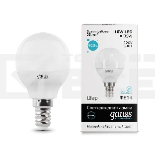 Лампа светодиодная LED 10Вт E14 220В 4100К Elementary шар 53120 Gauss
