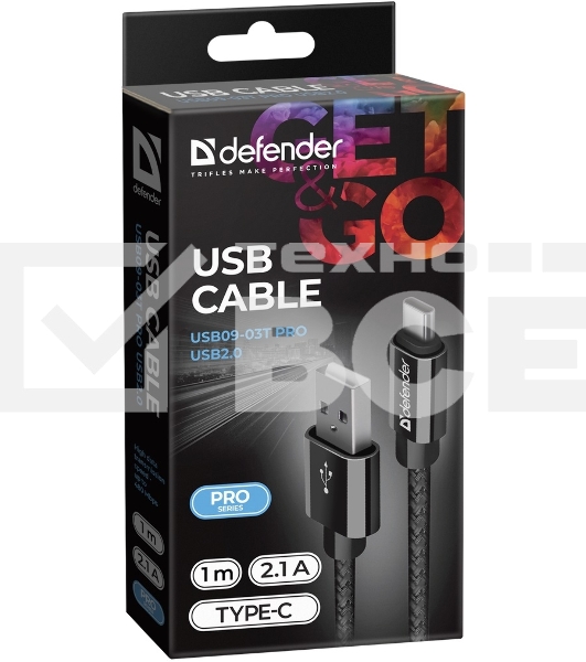 Кабель Defender USB2.0 TO TYPE-C  1M BLACK USB09-03T