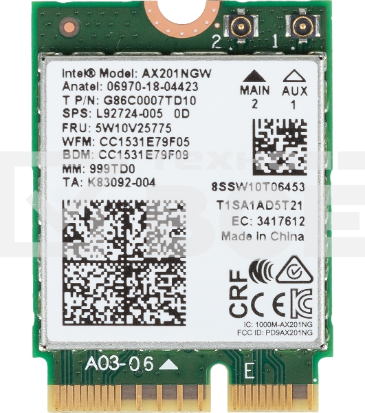 Плата сетевого контроллера Intel® Wi-Fi 6 AX201, 2230, 2x2 AX+BT, No vPro®,999TD0