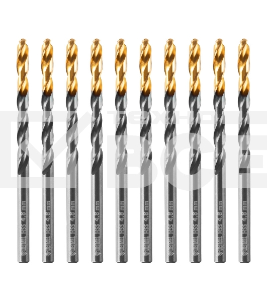Сверло по металлу, 4,8 мм, HSS-Tin, Golden Tip, 10 шт. Denzel