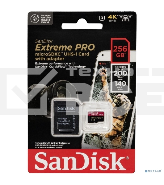 Карта памяти Sandisk Extreme Pro microSDXC 256GB + SD Adapter + Rescue Pro Deluxe 200MB/s