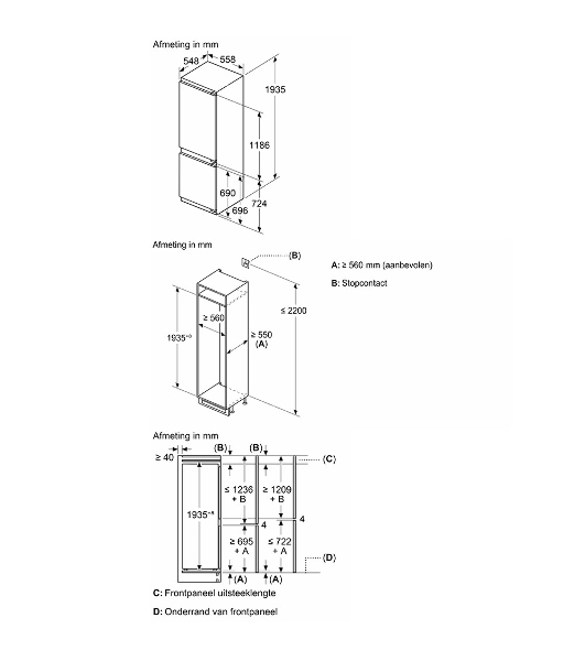 Встраиваемый холодильник Bosch KIN96SFD0 Serie 4, 1935 x 558 x 548 мм,техника плоских шарниров, VitaFresh,SN-ST, Объем 290 (215+75)л, NoFrost,LED-освещение, SuperFreeze