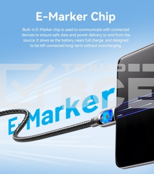 Кабель Vention USB 2.0 CM/CM с LED дисплеем - 1.2м. черный 5А PD100W, шт.