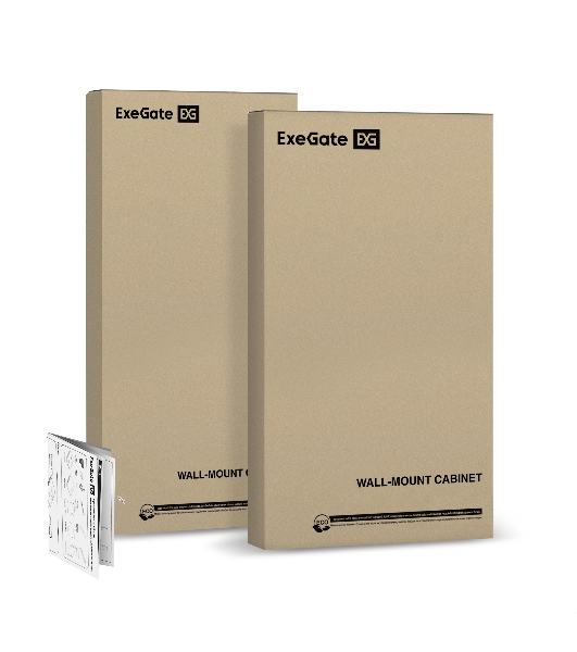Шкаф телекоммуникационный 19' настенный 18U ExeGate EC-WM-18U.450.G.BLACK (19”, 18U, 600x450x901mm (ШхГхВ), передняя дверь закаленное стекло, съемные боковые панели, пыле- и влагозащита IP23, черный RAL 9004, 2 коробки)