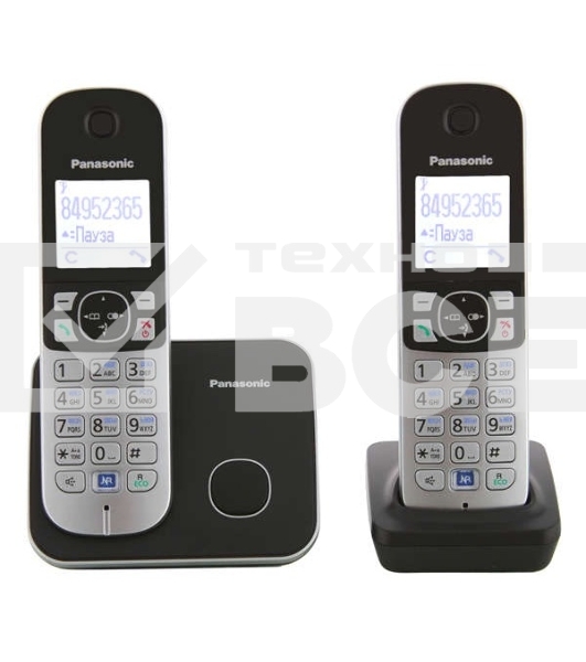 Телефон беспроводной (DECT) Panasonic KX-TG6812RU черный (труб. в компл.:2шт) АОН