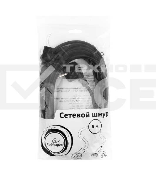 Кабель Gembird Power 250V 10A EUR, VDE Кабель питания сетевой, Евровилка, заземление, 5m (PC-186-VDE-5M)