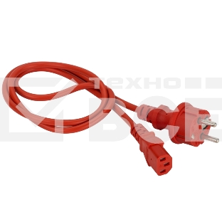 Шнур питания C13-Schuko прямая, 3х0.75, 220В, 10А, красный, 1 метр