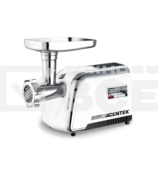 Мясорубка электрическая Centek CT-1602 Juice 2000W, Соковыж., нож+диски (2 шт) из литой стали, реверс (белый/хром)