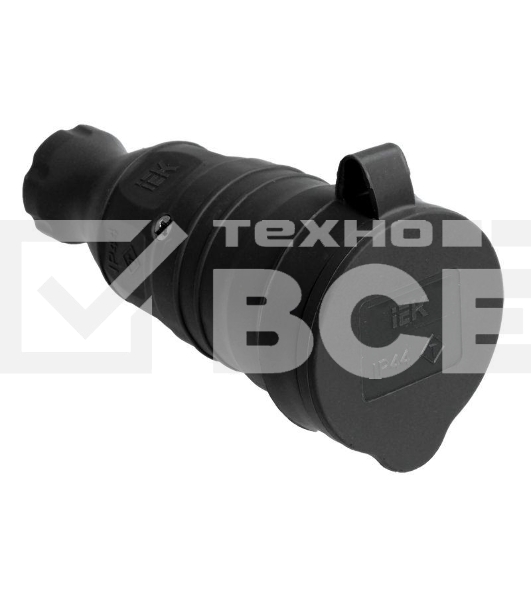 Розетка 1-м Омега РБп13-1-0м с защ. крышкой переносная с заземл. IP44 черн. каучук ИЭК PKR21-016-2-K02