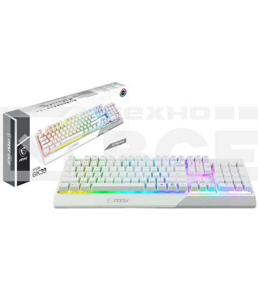 Клавиатура MSI Vigor GK30 белый USB Multimedia for gamer LED (подставка для запястий)