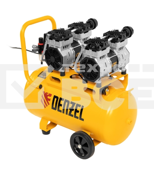 Компрессор безмаслянный малошумный DLS 1500/50, 1500 Вт, 2х750, 50 л, 260 л/мин  Denzel