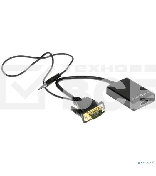 Переходник VGA (M)-HDMI (F) Cablexpert A-VGA-HDMI-01, 19M/15F, длина 15см, аудиовыход Jack 3,5 (M), питание от USB