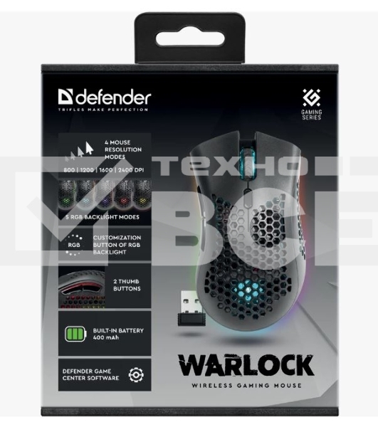 Мышь беспроводная Defender Warlock GM-709L черный, 2400 dpi, радиоканал, USB, кнопки - 8