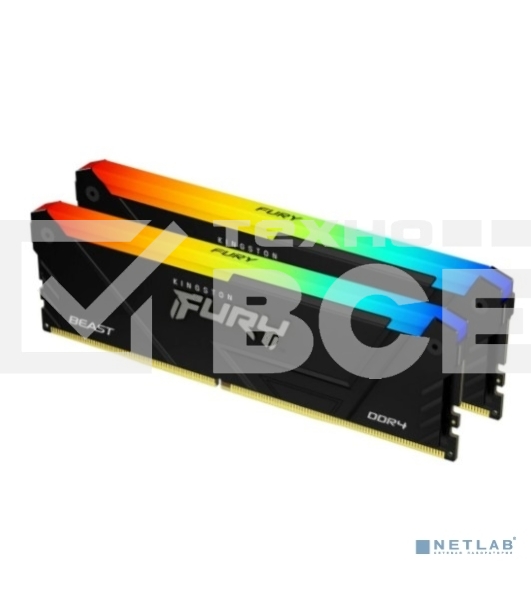 Оперативная память Kingston Fury Beast, DDR4, 16GB (2x8GB), 3733MHz, CL19, с радиатором, RGB, черный