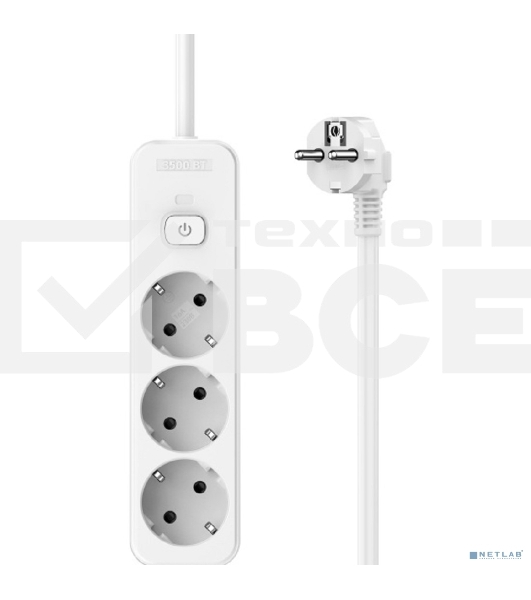 Сетевой удлинитель Perfeo 'REAL STRIP' 5,0 м, 3 розетки, 16А, 3500 Вт, белый.