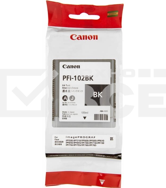 Картридж струйный Canon PFI-102Bk (0895B001) черный (130 мл.) для Canon iPF605, iPF610, iPF650, iPF655, iPF710, iPF750, iPF755, LP17, iPF510