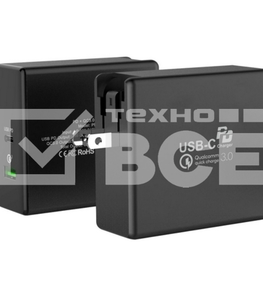 Сетевое зарядное устройство  ACD-P602W-V1B 60Вт, 2xUSB 1PD+1QC, 3.6~20В/3А RTL