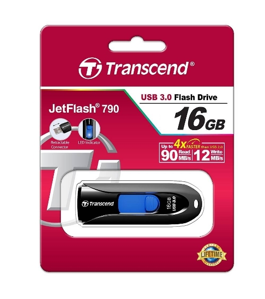 Флешка USB Transcend Jetflash 790 (TS16GJF790K), 16Gb, USB 3.0, R/W 90/12, черный