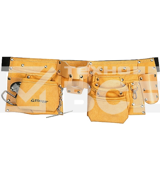 Пояс STAYER 'MASTER' 38512 для инструментов, кожаный, 10 карманов, 3 подвески
