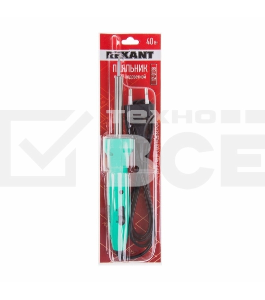 Паяльник Rexant с нагревателем, долговечное жало, 220 В/40 Вт, LED подсветка