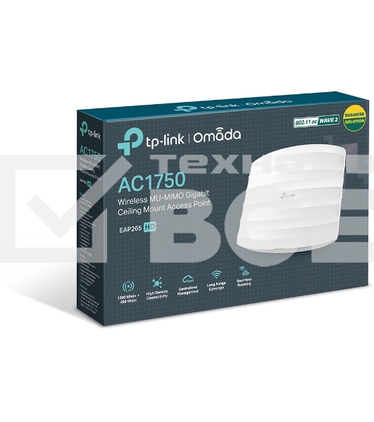 Потолочная гигабитная точка доступа TP-Link AC1750 Wireless MU-MIMO Gigabit Ceiling Mount Access Point, 450Mbps at 2.4GHz + 1300Mbps at 5GHz, 802.11a/b/g/n/ac wave 2, High Density, Seamless roaming 802.11k/v, Beamforming, Airtime Fairness, MU-MIMO, 802.3a