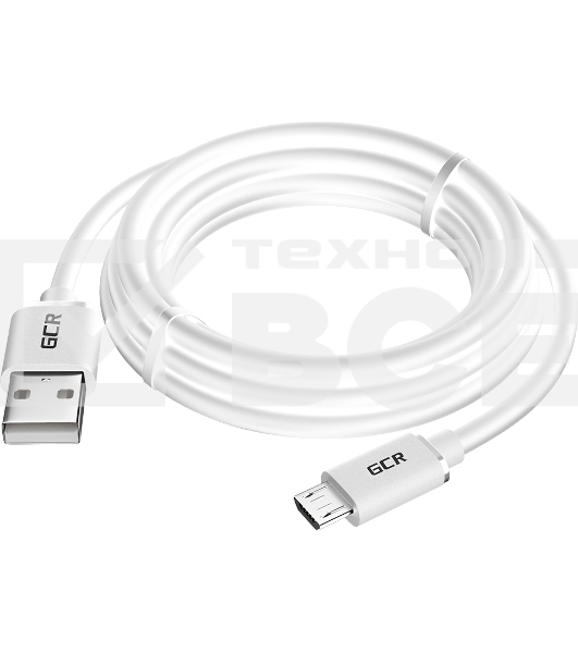 Кабель GCR 2.0m MicroUSB, белый, быстрая зарядка, 28/24 AWG
