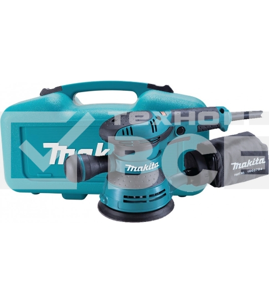 Шлифовальные машины Makita BO5041K ЭШМ, 300Вт,ф125мм,4000-12000об\м,ампл-2.8мм,1.4кг,чем,п\сборник,доп.рукоятка