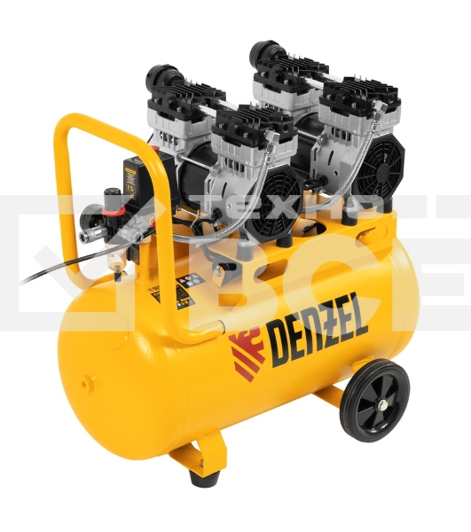 Компрессор безмаслянный малошумный DLS 1500/50, 1500 Вт, 2х750, 50 л, 260 л/мин  Denzel