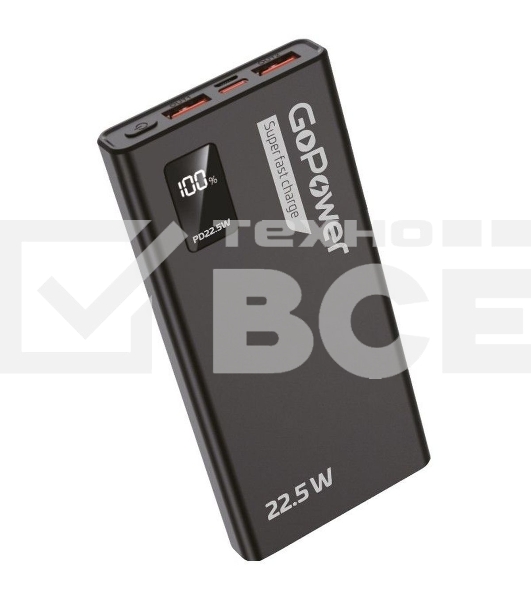 Внешний аккумулятор GoPower PB03-10 10000mAh 3.0A 22.5W 2USB/Type-C черный (1/50)