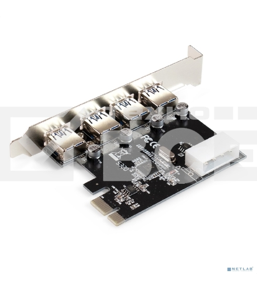 Контроллер ExeGate EXE-314 v2.0 (PCI-E x1 v2.0, 4хUSB 3.0 ext., разъем доп.питания Molex, VIA Labs Chipset VL805)