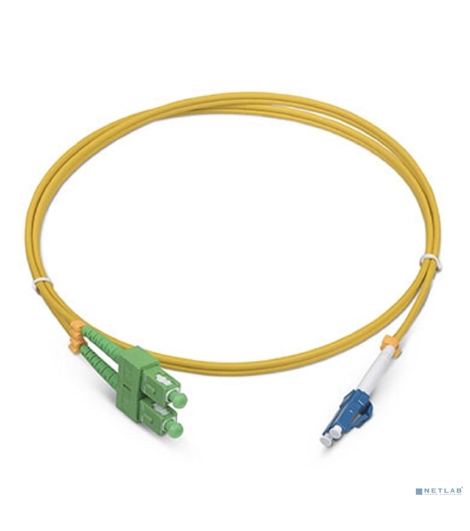 Комм. шнур оптический Cabeus Tight Buffer, Duplex SC/LC (APC/UPC), OS2 9/125, LSZH, 1м, d= 2мм, синий хвостовик, желтый