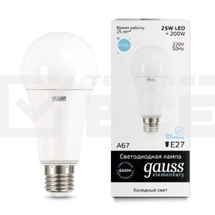 Светодиодная лампа GAUSS 73235 LED Elementary A67 25W E27 2150lm 6500K 1/10/50 0
